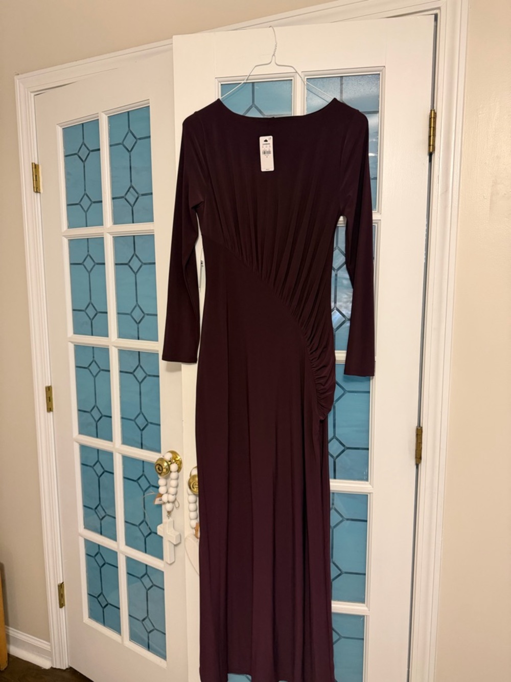 Express Long Sleeve Ruched Maxi Dress - Plum